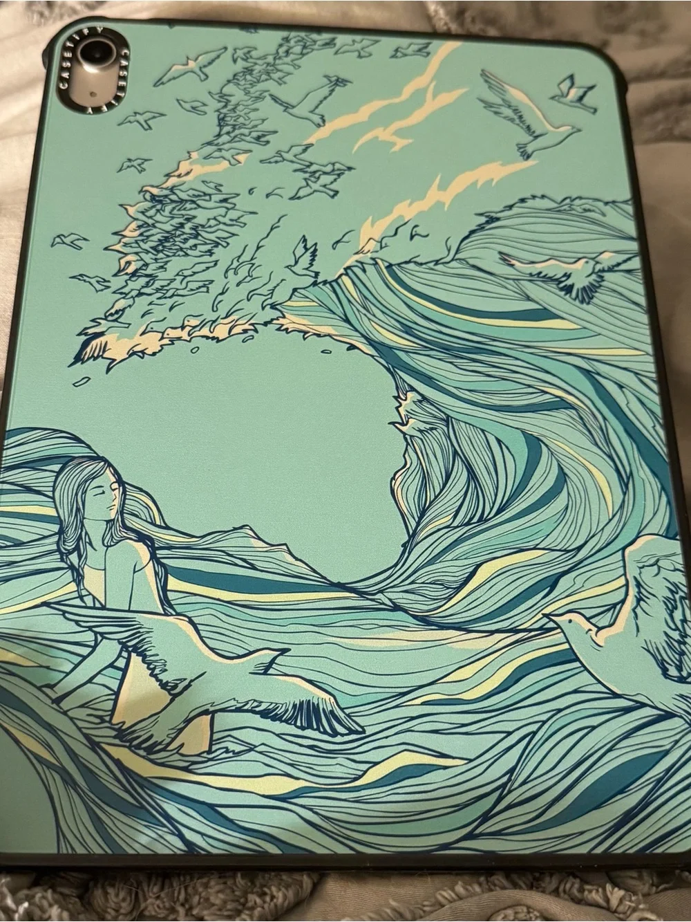 Casetify Seaside bird Wave Art Panel - Teal Blue Decorative Print I pad air case